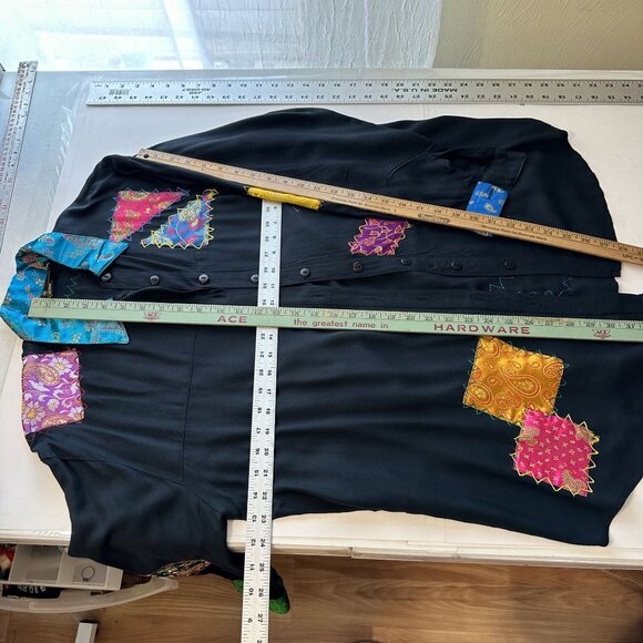 Sacred Threads Black Patchwork Shirt & Pants Set Medium NWT Rayon Art to Wear - Picture 7 of 16